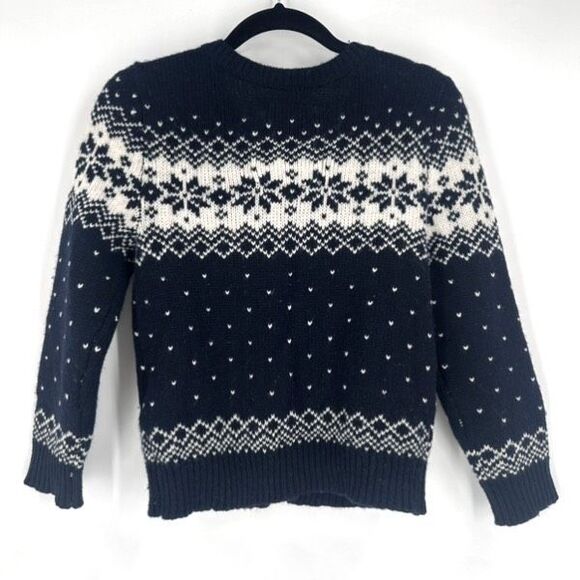 Y2K Hollister Women’s Fair Isle Nordic Navy Blue White Cardigan Size S Wool Blen - Picture 2 of 10